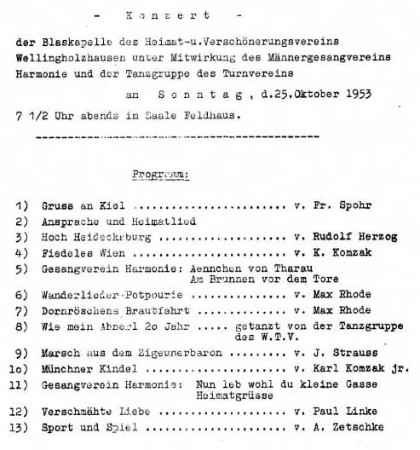 Programm aus dem Konzert im Jahre 1953