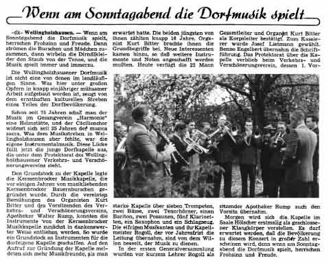 Zeitungsausschnitt aus dem Jahre 1964